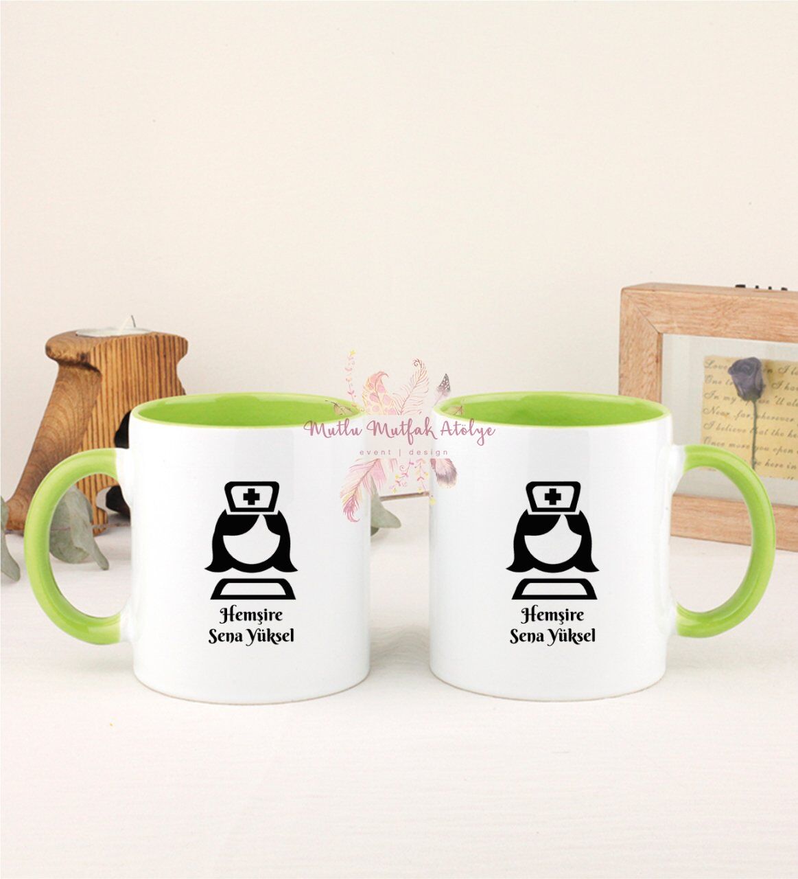 Kişiye Özel Hemşire İkili Yeşil Kupa Bardak
