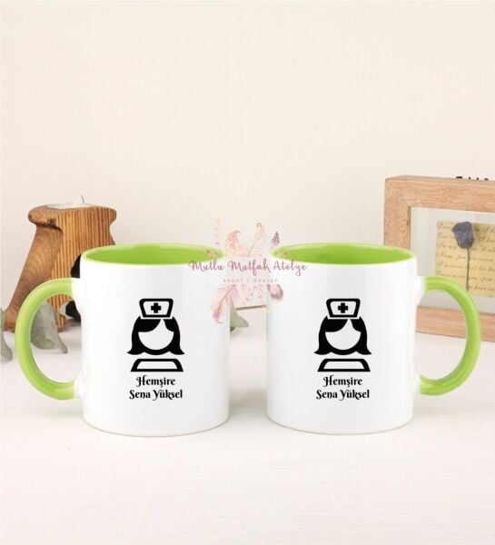 Kişiye Özel Hemşire İkili Yeşil Kupa Bardak