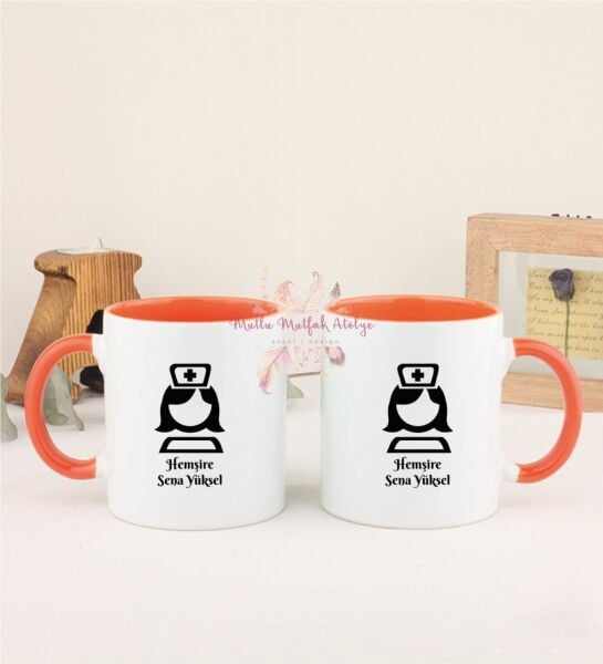 Kişiye Özel Hemşire İkili Turuncu Kupa Bardak