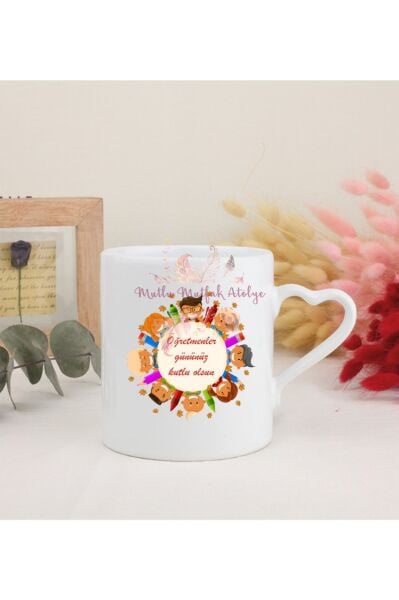 Öğretmenler Günü Hediyesi  Beyaz Kalpli Kupa Bardak