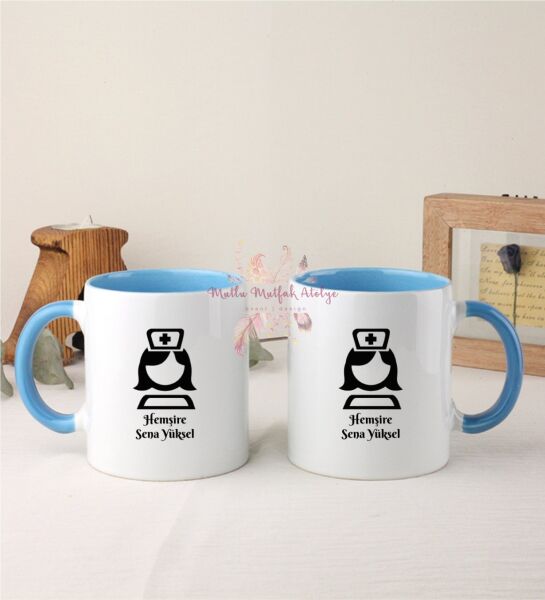 Kişiye Özel Hemşire İkili Mavi Kupa Bardak