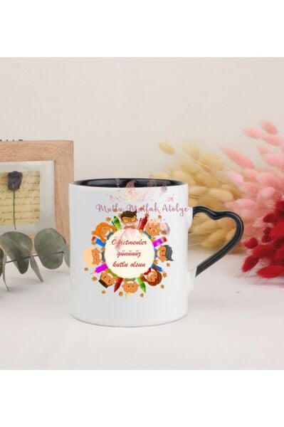 Öğretmenler Günü Hediyesi  Siyah Kalpli Kupa Bardak