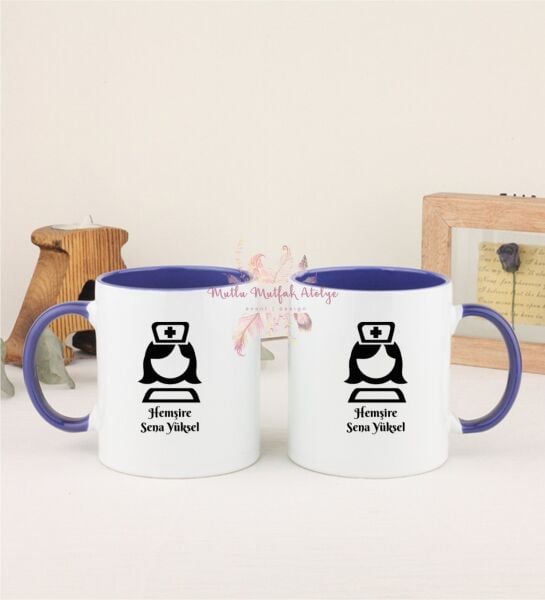 Kişiye Özel Hemşire İkili Lacivert Kupa Bardak