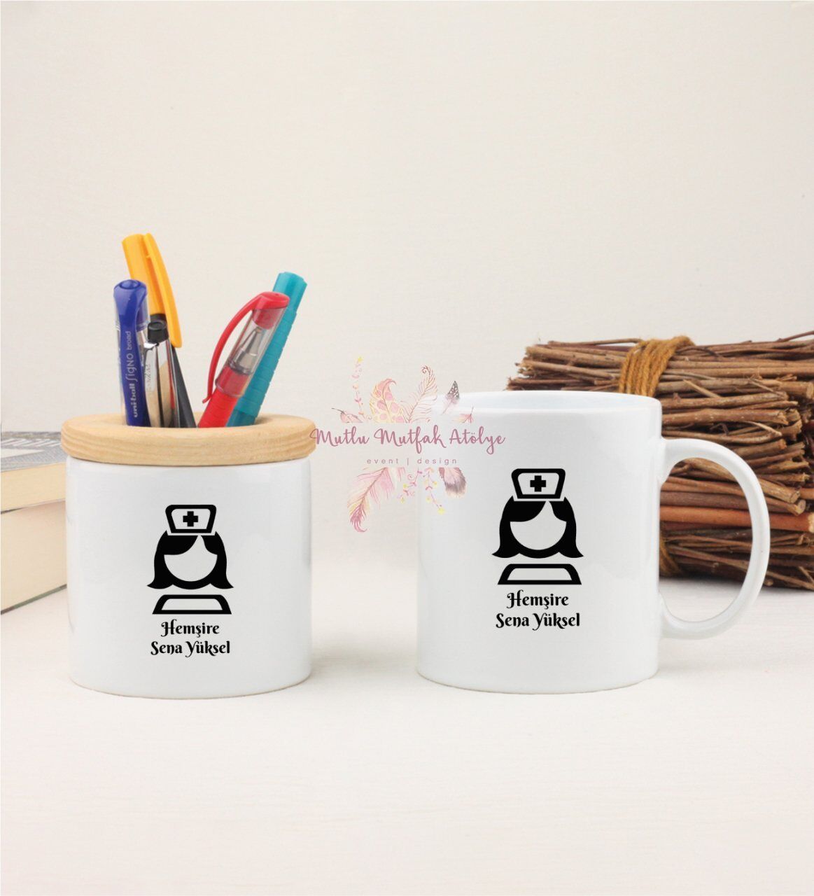 Kişiye Özel Hemşire Kalemlik ve Kupa Bardak