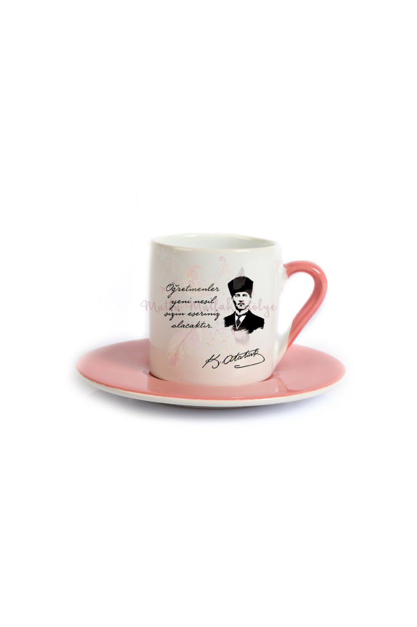 Öğretmenler Günü Hediyesi Atatürk  Pembe Türk Kahvesi Fincanı