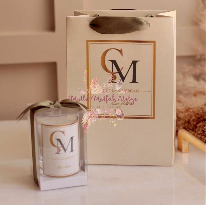 Hediyelik Kutulu Yükseltili Mum ve Baskılı Karton Çanta Seti