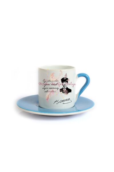 Öğretmenler Günü Hediyesi Atatürk  Mavi Türk Kahvesi Fincanı