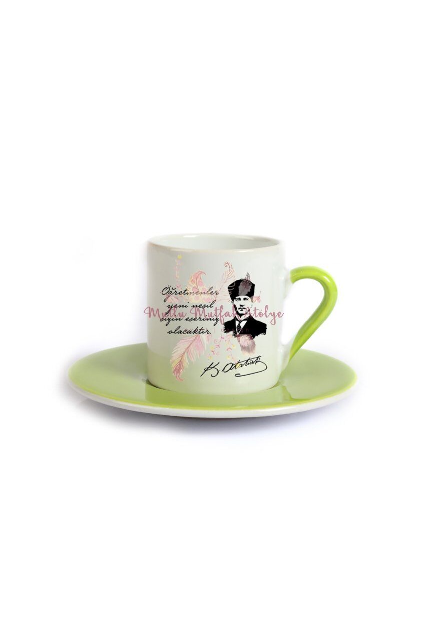 Öğretmenler Günü Hediyesi Atatürk  Yeşil Türk Kahvesi Fincanı