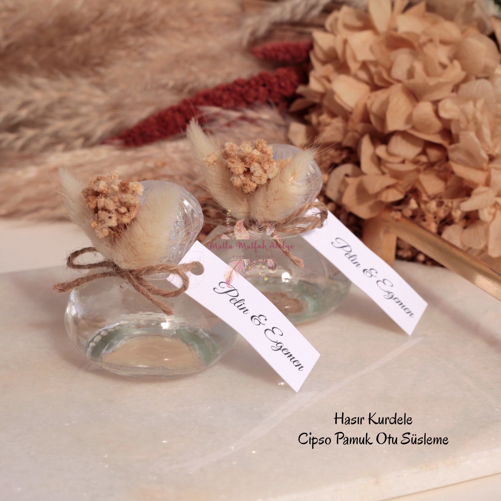 Yuvarlak Cam Şişe Çiçek Süslemeli Hediyelik Kolonya