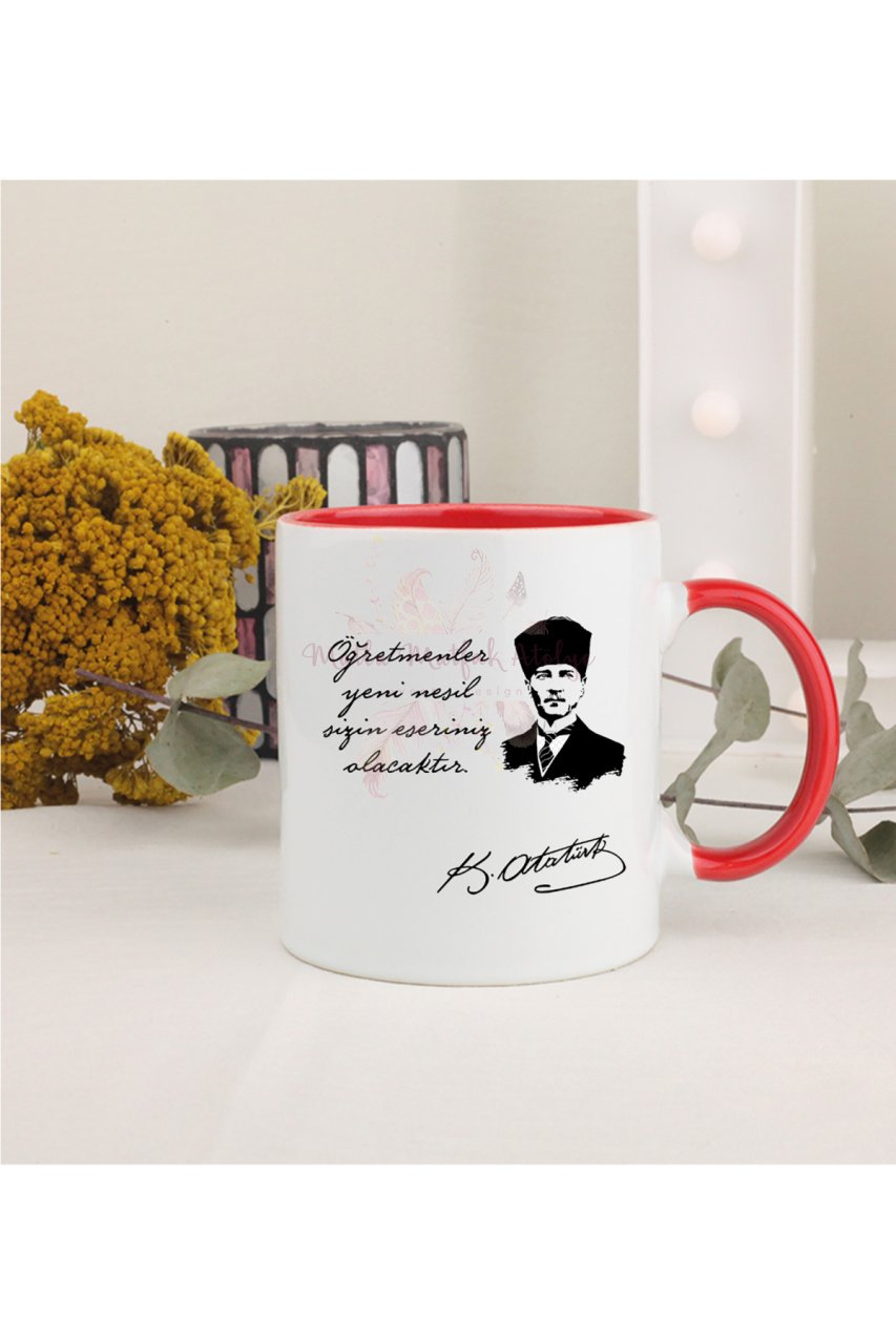 Öğretmenler Günü Hediyesi Atatürk  Kırmızı Kupa Bardak