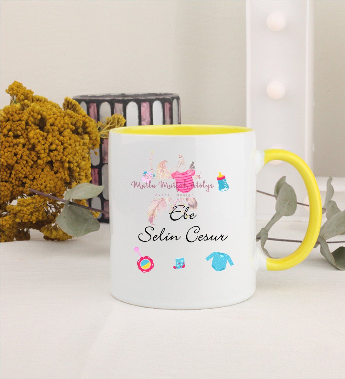 Kişiye Özel Ebe Sarı Kupa Bardak