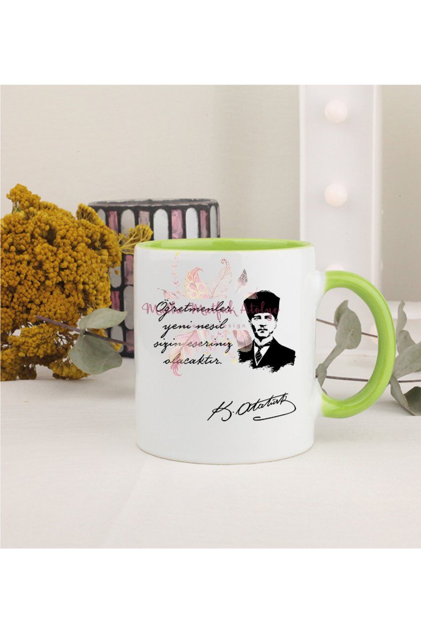 Öğretmenler Günü Hediyesi Atatürk  Yeşil Kupa Bardak
