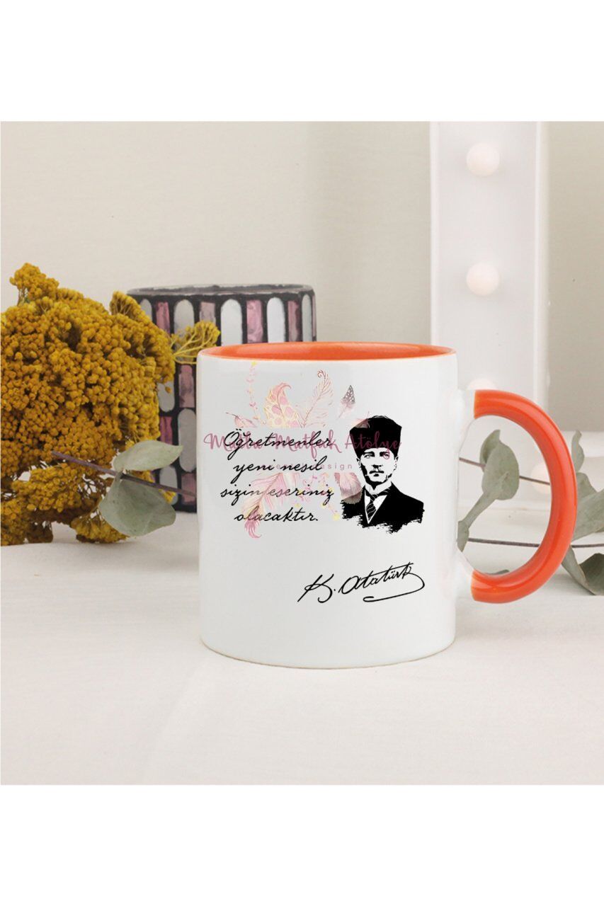 Öğretmenler Günü Hediyesi Atatürk  Turuncu Kupa Bardak