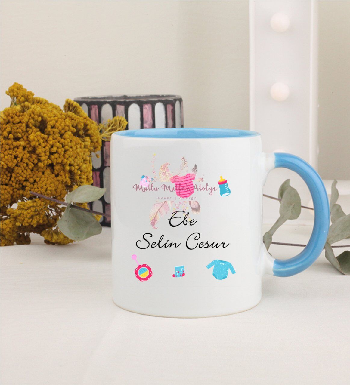 Kişiye Özel Ebe Mavi Kupa Bardak