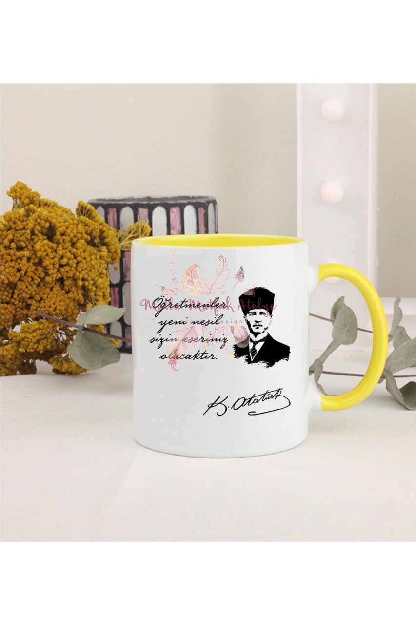 Öğretmenler Günü Hediyesi Atatürk  Sarı Kupa Bardak