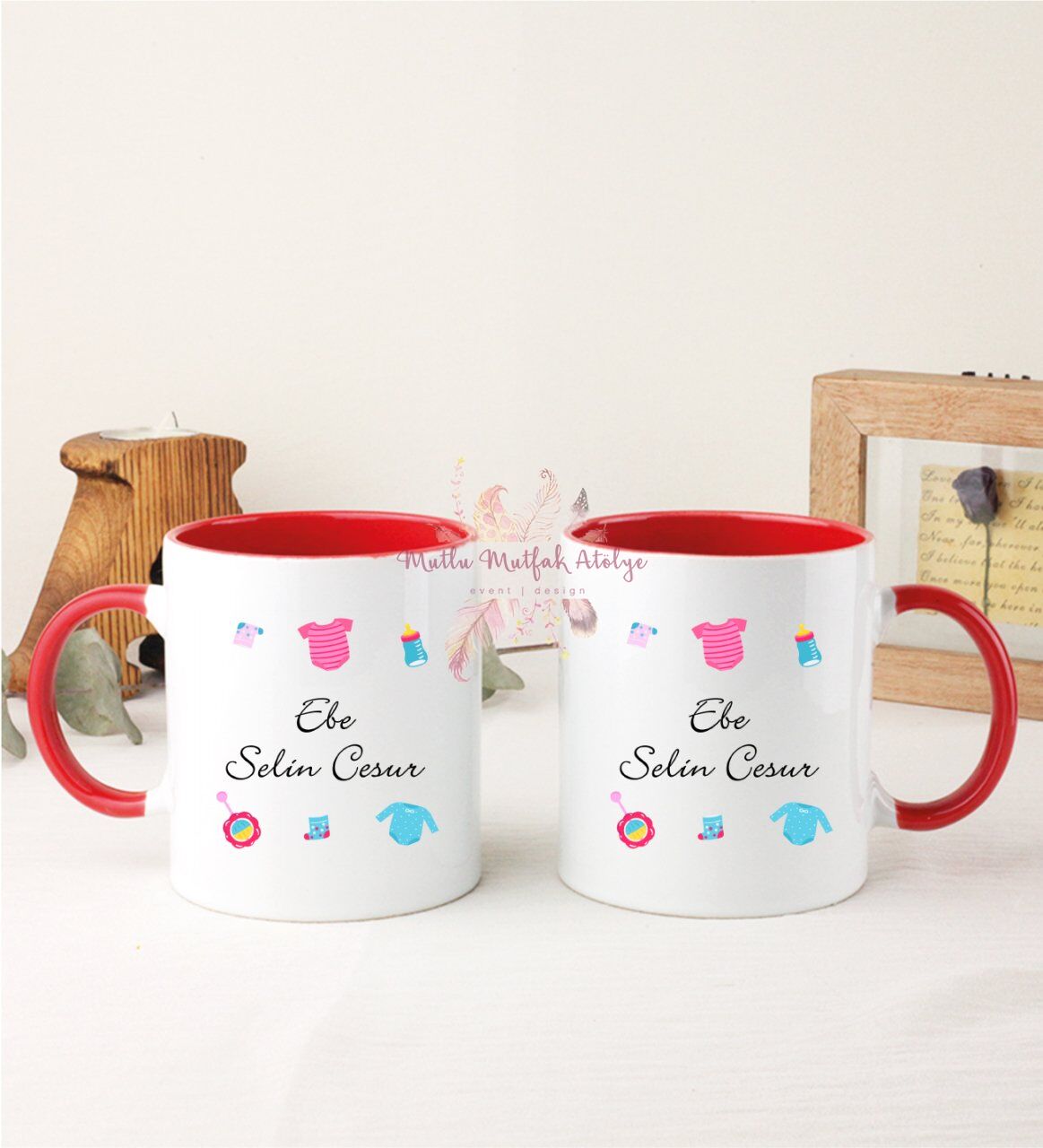 Kişiye Özel Ebe İkili Kırmızı Kupa Bardak