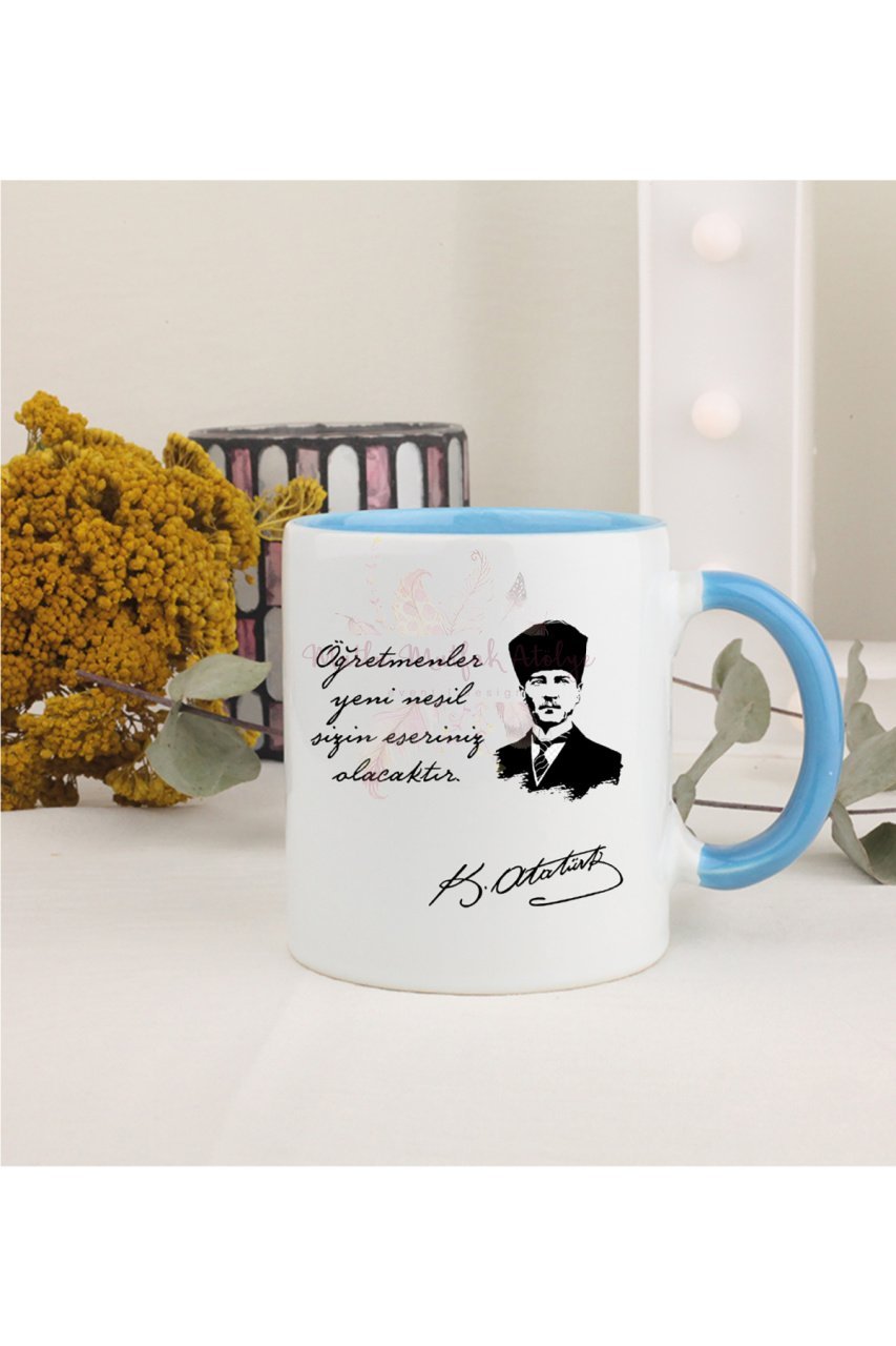 Öğretmenler Günü Hediyesi Atatürk  Mavi Kupa Bardak
