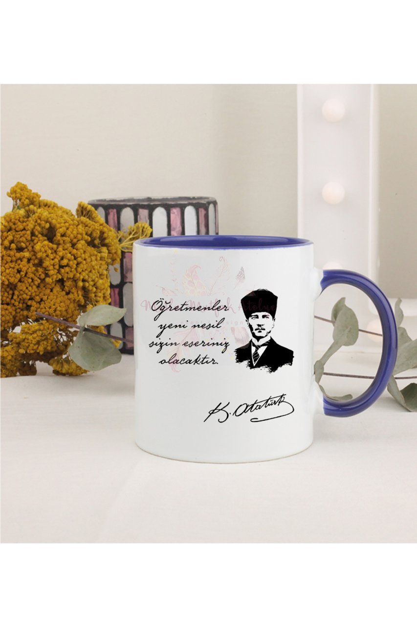 Öğretmenler Günü Hediyesi Atatürk  Lacivert Kupa Bardak