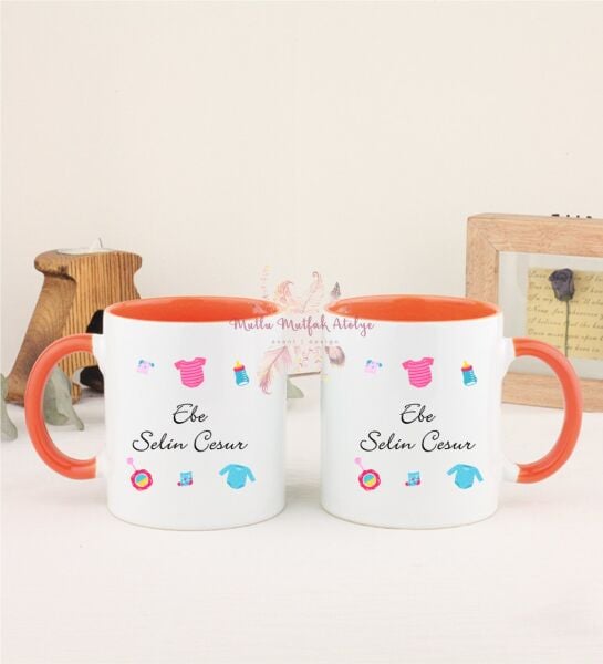 Kişiye Özel Ebe İkili Turuncu Kupa Bardak