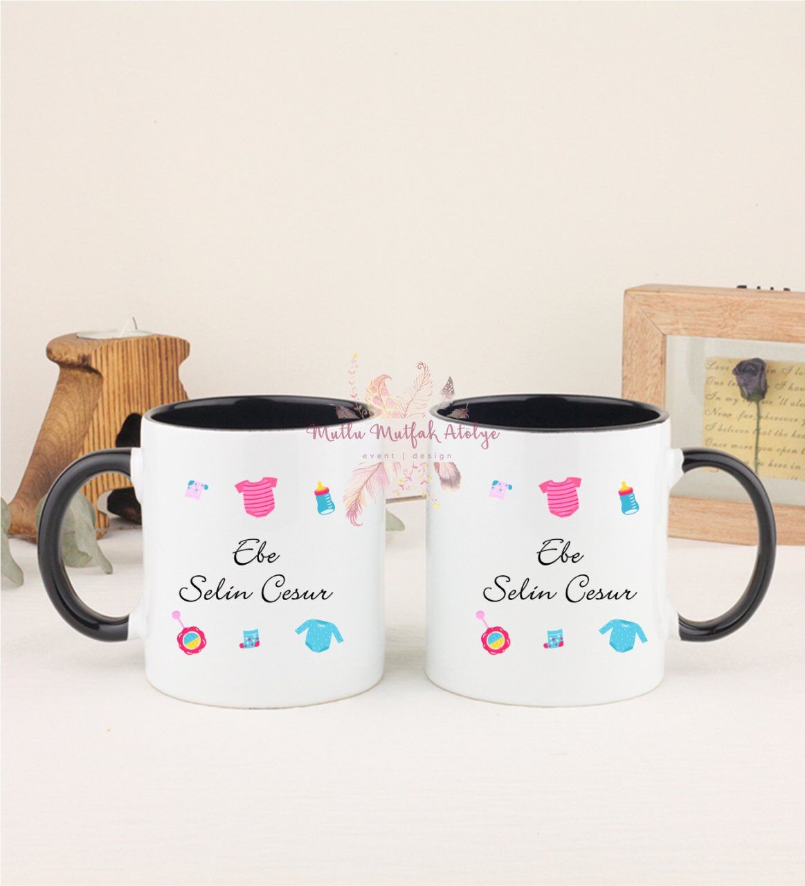 Kişiye Özel Ebe İkili Siyah Kupa Bardak