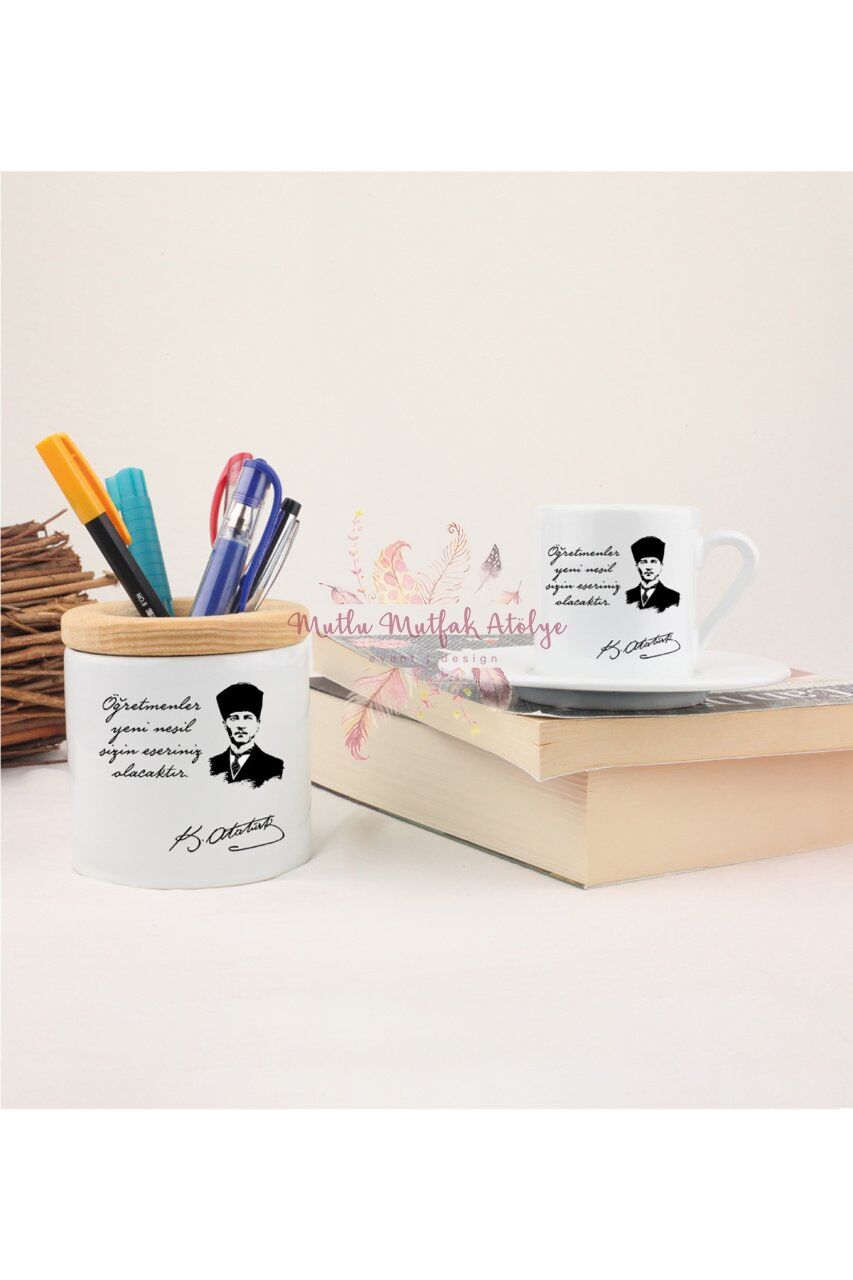 Öğretmenler Günü Hediyesi Atatürk  Kalemlik ve Türk Kahvesi Fincanı