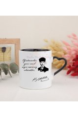 Öğretmenler Günü Hediyesi Atatürk  Siyah Kalpli Kupa Bardak