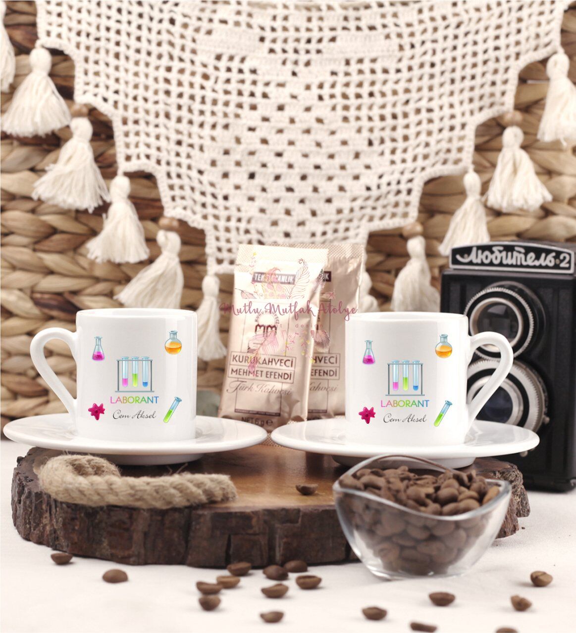 Kişiye Özel Laborant İkili Türk Kahvesi Fincanı