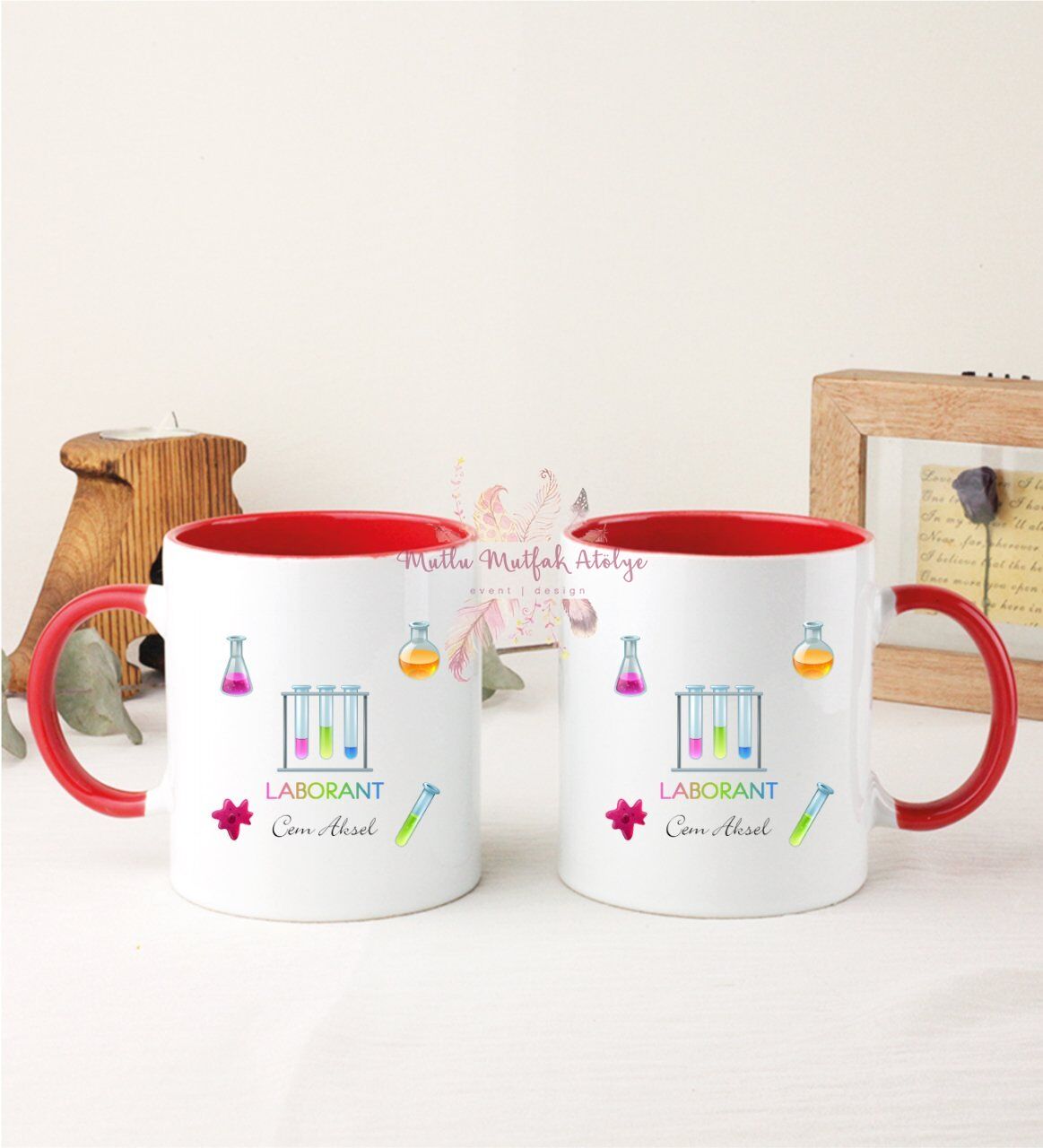 Kişiye Özel Laborant İkili Kırmızı Kupa Bardak