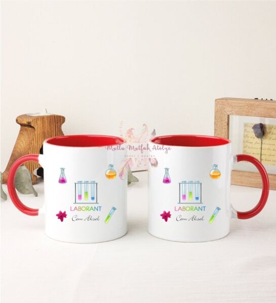 Kişiye Özel Laborant İkili Kırmızı Kupa Bardak