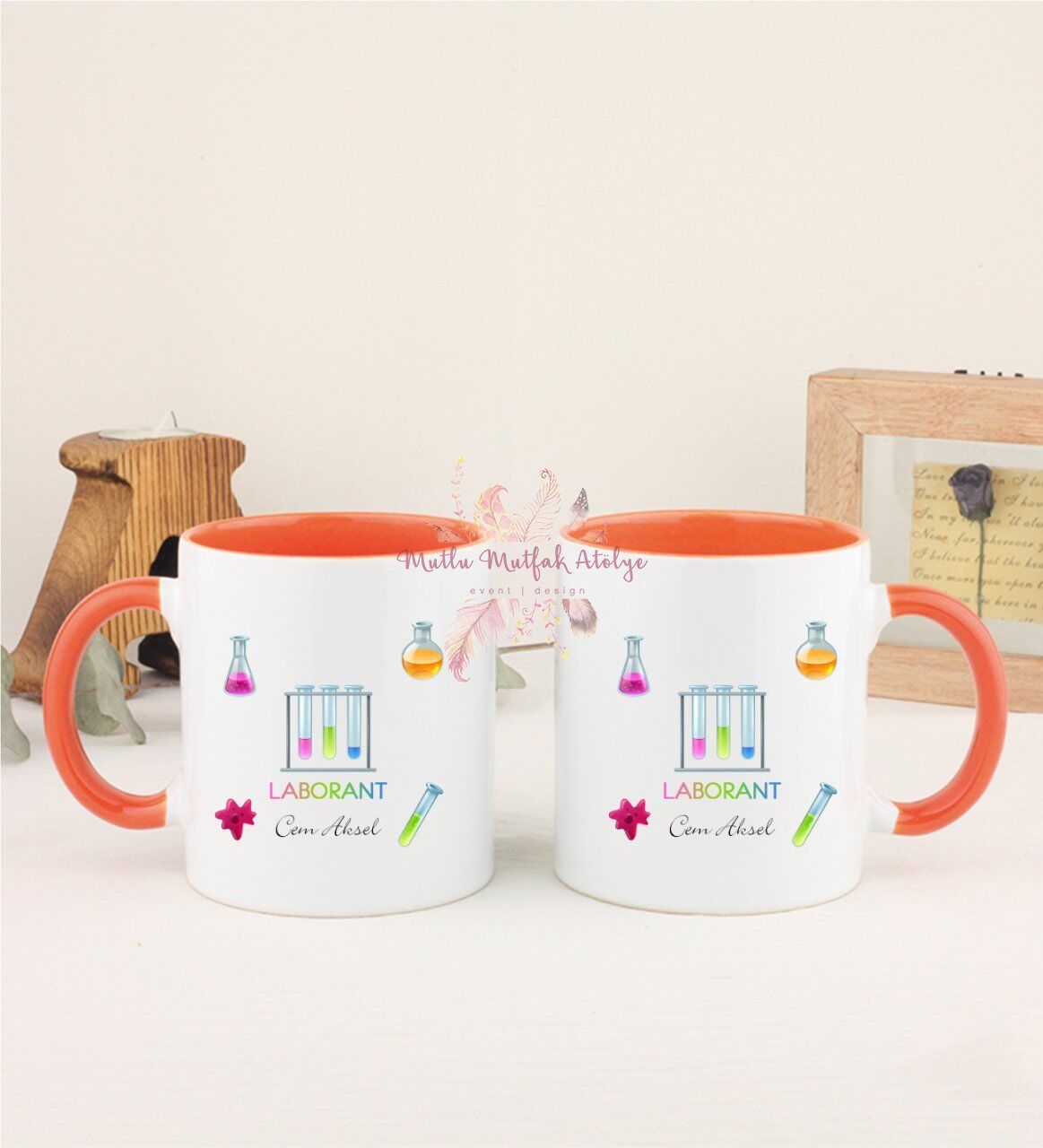 Kişiye Özel Laborant İkili Turuncu Kupa Bardak