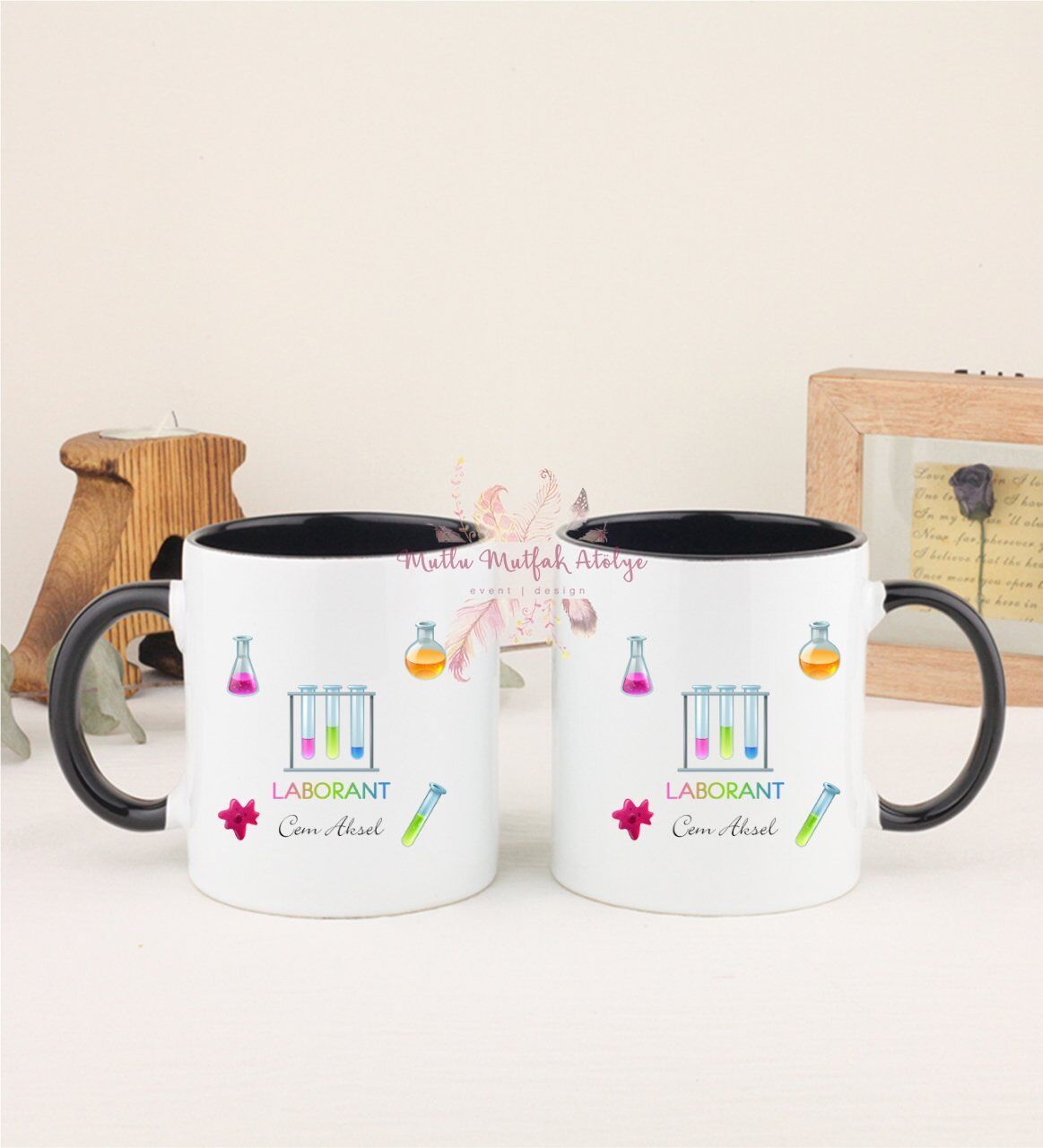 Kişiye Özel Laborant İkili Siyah Kupa Bardak