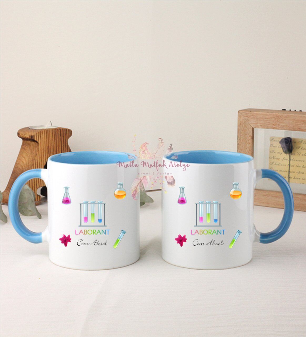 Kişiye Özel Laborant İkili Mavi Kupa Bardak