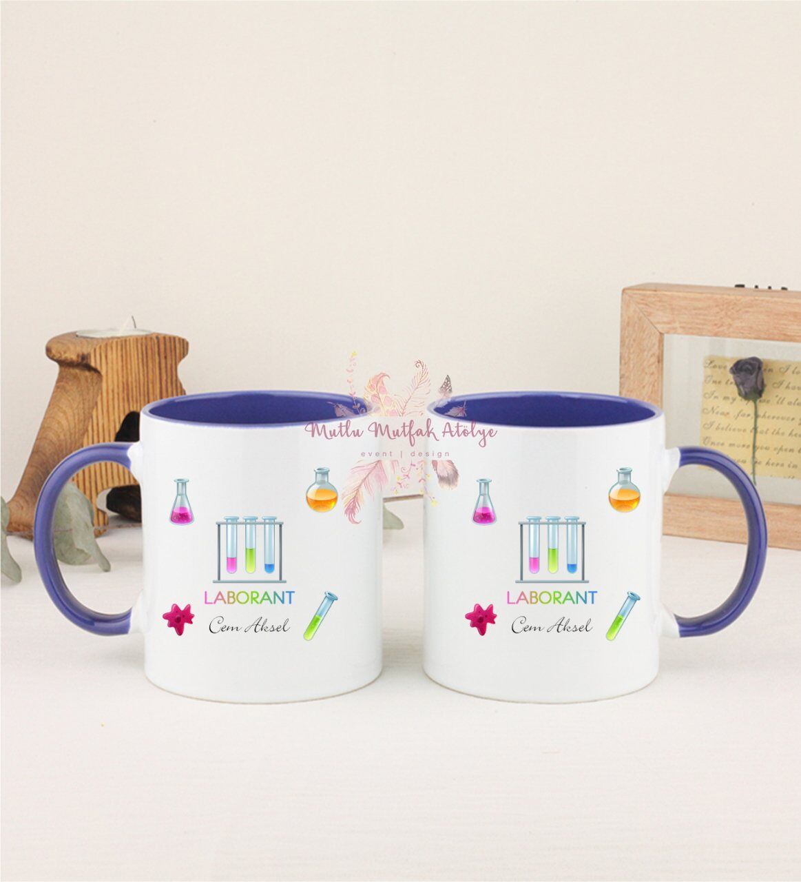 Kişiye Özel Laborant İkili Lacivert Kupa Bardak
