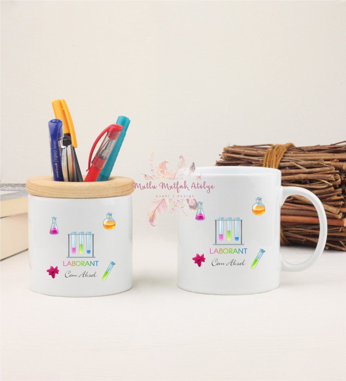 Kişiye Özel Laborant Kalemlik ve Kupa Bardak