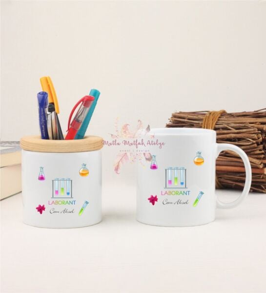 Kişiye Özel Laborant Kalemlik ve Kupa Bardak