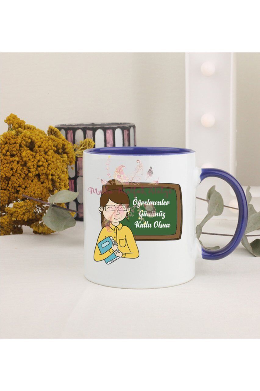 Öğretmenler Günü Hediyesi Bayan Öğretmen Lacivert Kupa Bardak