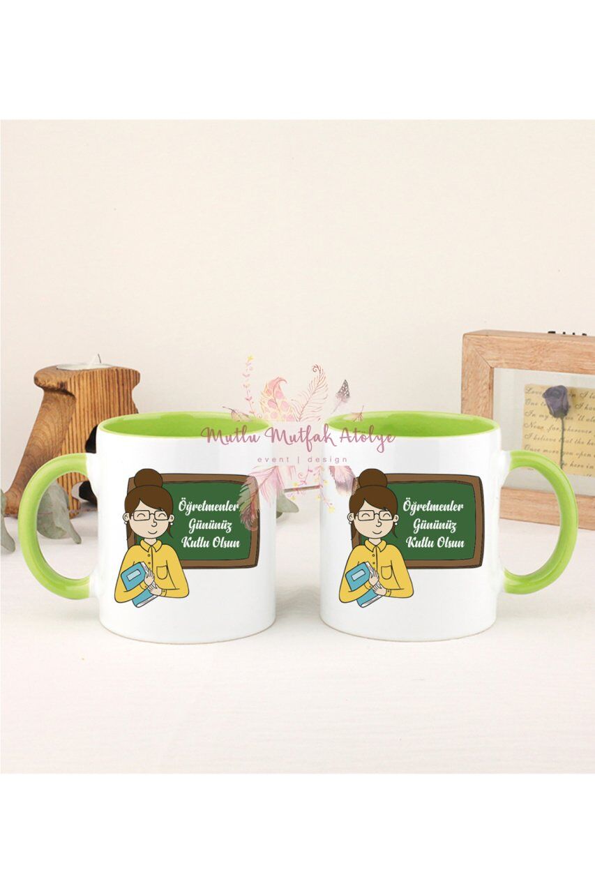 Öğretmenler Günü Hediyesi Bayan Öğretmen İkili Yeşil Kupa Bardak