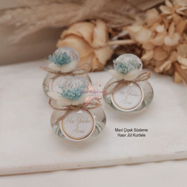 Yuvarlak Cam Şişe Çiçek Süslemeli Hediyelik Kolonya