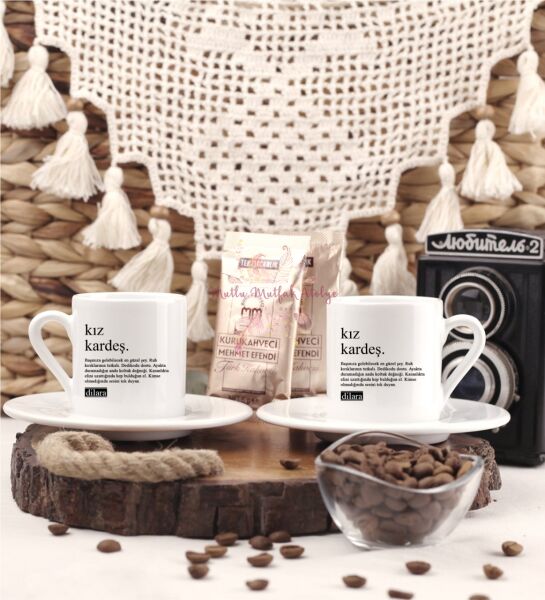 Kişiye Özel Kız Kardeş Fotoğraflı İkili Türk Kahvesi Fincanı