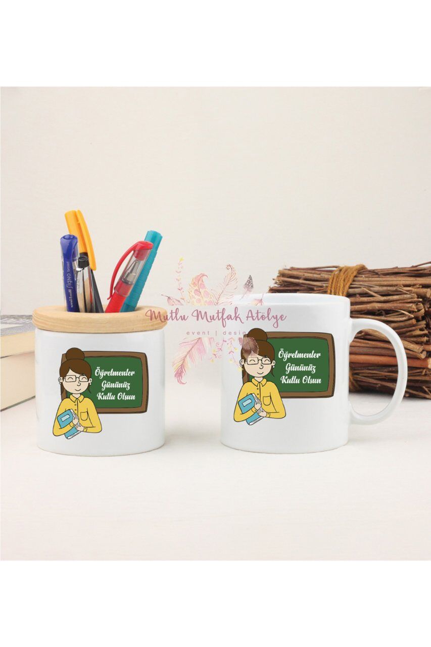 Öğretmenler Günü Hediyesi Bayan Öğretmen Kalemlik ve Kupa Bardak