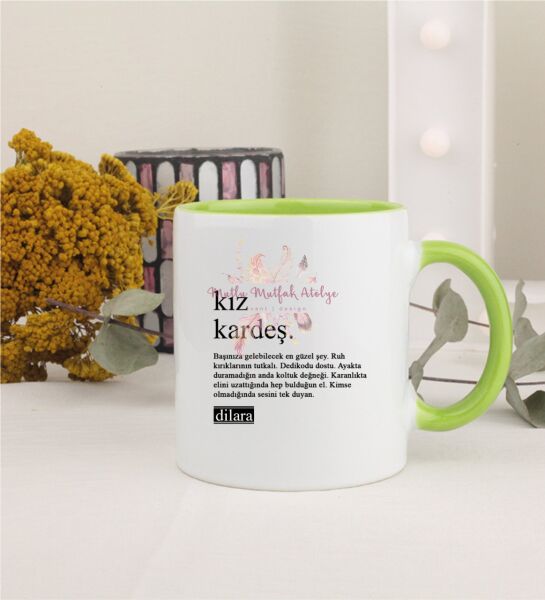 Kişiye Özel Kız Kardeş Fotoğraflı Yeşil Kupa Bardak