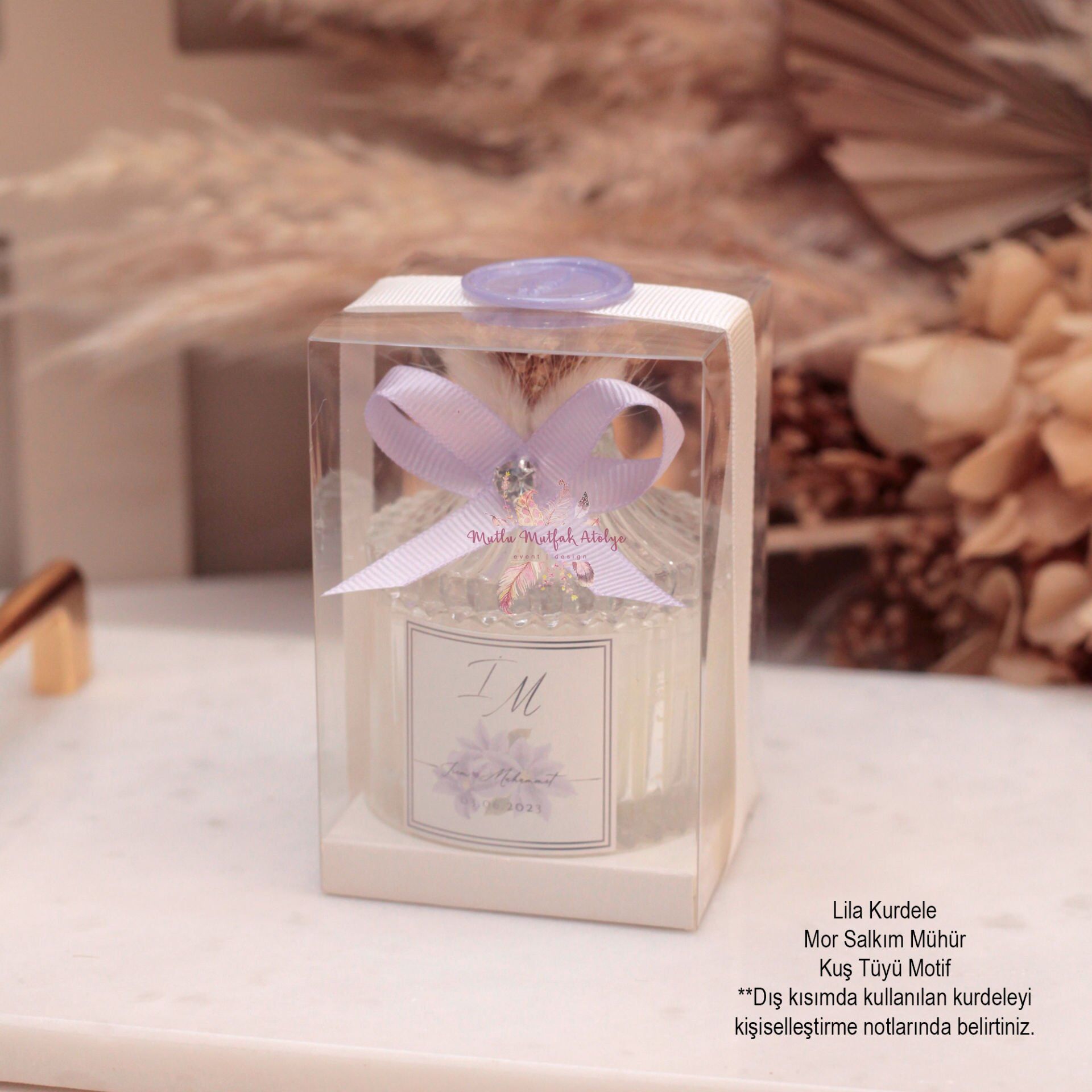 Büyük Boy Çizgili Cam Kutulu Mum