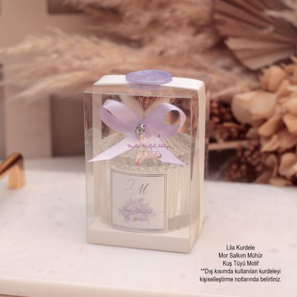 Büyük Boy Çizgili Cam Kutulu Mum