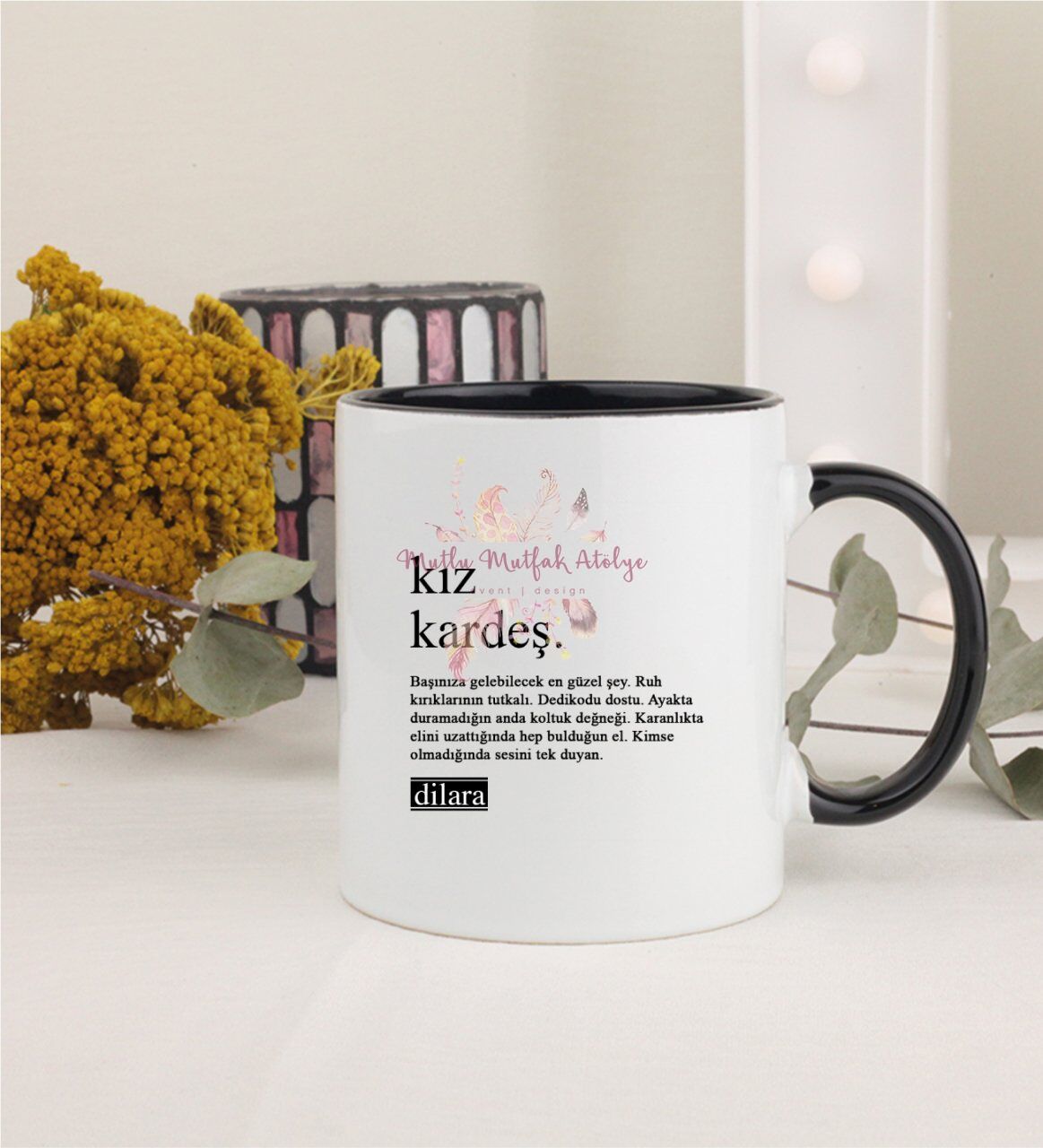 Kişiye Özel Kız Kardeş Fotoğraflı Siyah Kupa Bardak