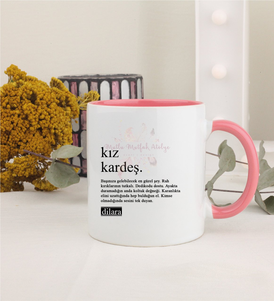 Kişiye Özel Kız Kardeş Fotoğraflı Pembe Kupa Bardak