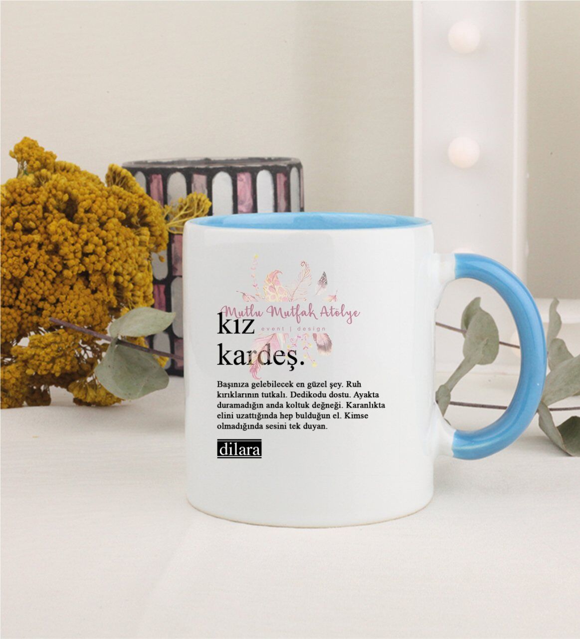 Kişiye Özel Kız Kardeş Fotoğraflı Mavi Kupa Bardak