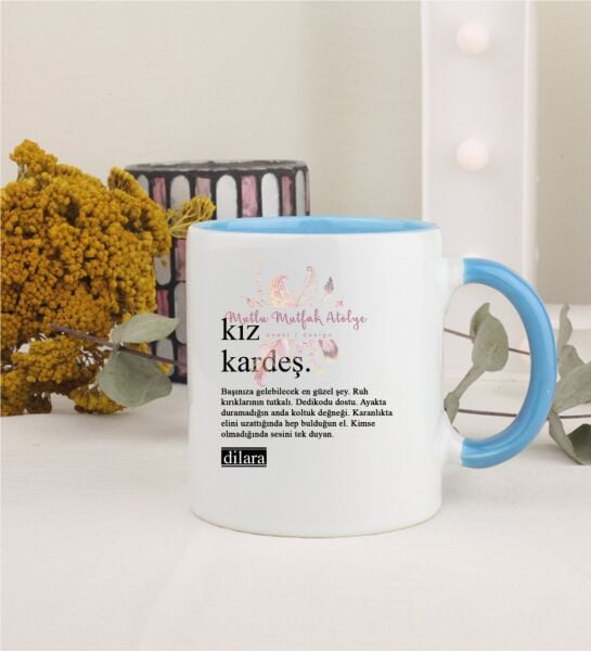 Kişiye Özel Kız Kardeş Fotoğraflı Mavi Kupa Bardak