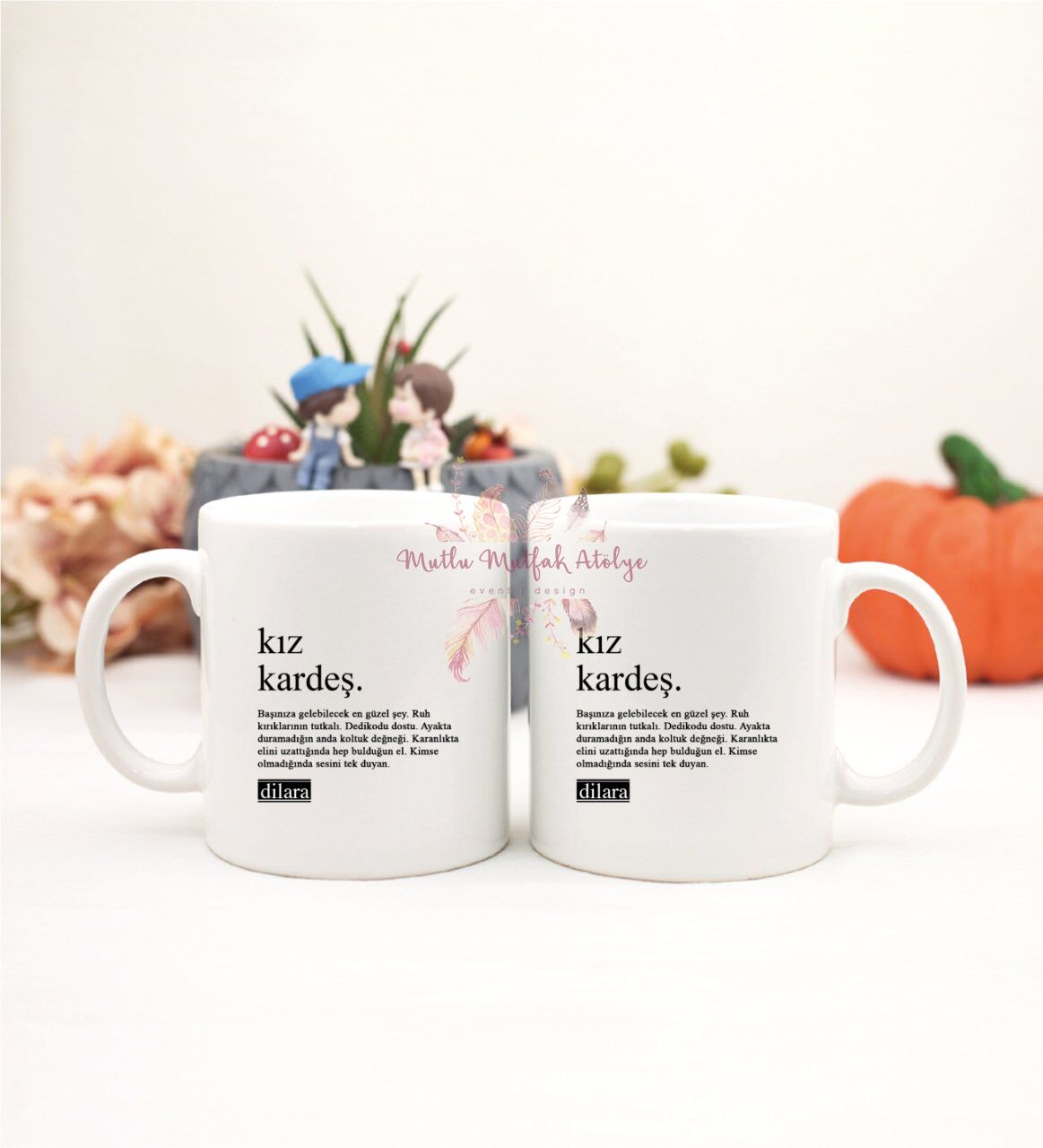 Kişiye Özel Kız Kardeş Fotoğraflı İkili Kupa Bardak