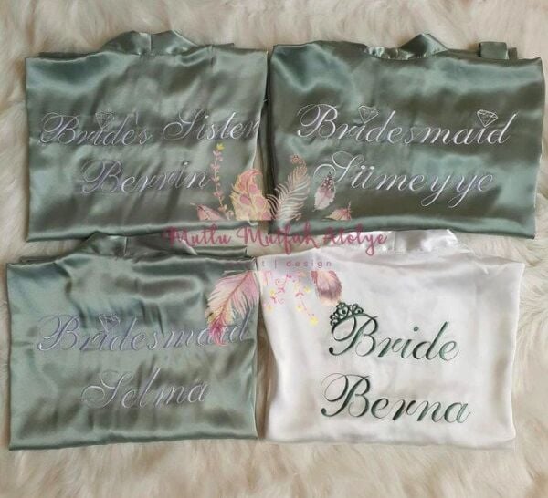 Nedime İsimli Nakışlı Sabahlık - Nil Yeşili