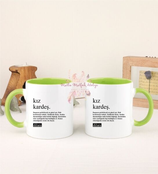 Kişiye Özel Kız Kardeş Fotoğraflı İkili Yeşil Kupa Bardak